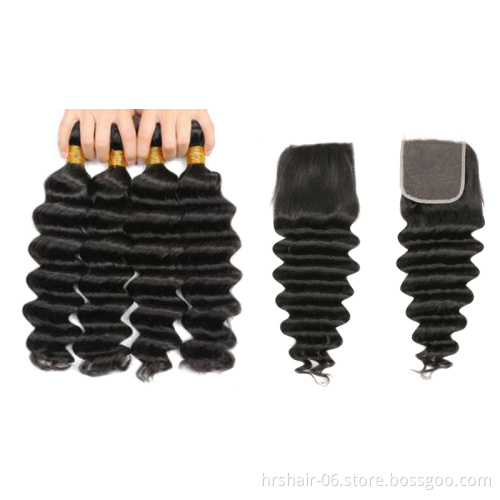 Wholesale Loose Deep Wave Bundles with Lace Frontal Closure,virgin hair cuticle aligned original brazilian human hair